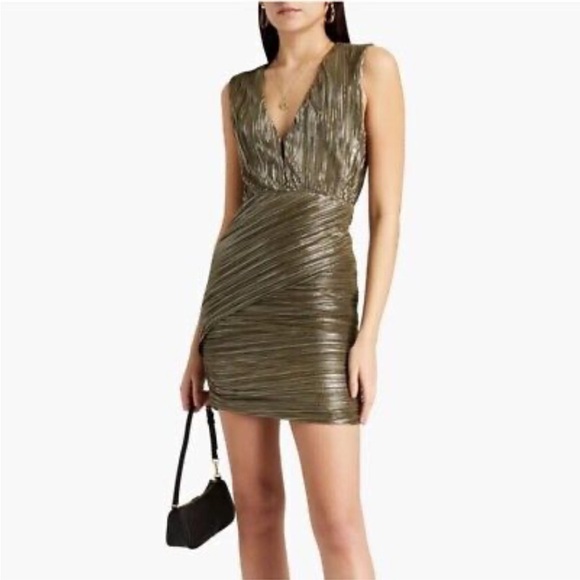 MAJE Romea Metallic Plissécrepe Micro Pleated Draped M Dress Size 38